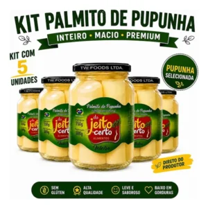 Kit 5 Palmito Pupunha Inteiro Em Conserva 550g Macio Premium