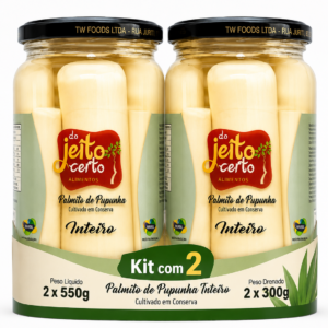 Kit 2 Palmito Pupunha Inteiro 550g - 300g Peso Drenado (cada)