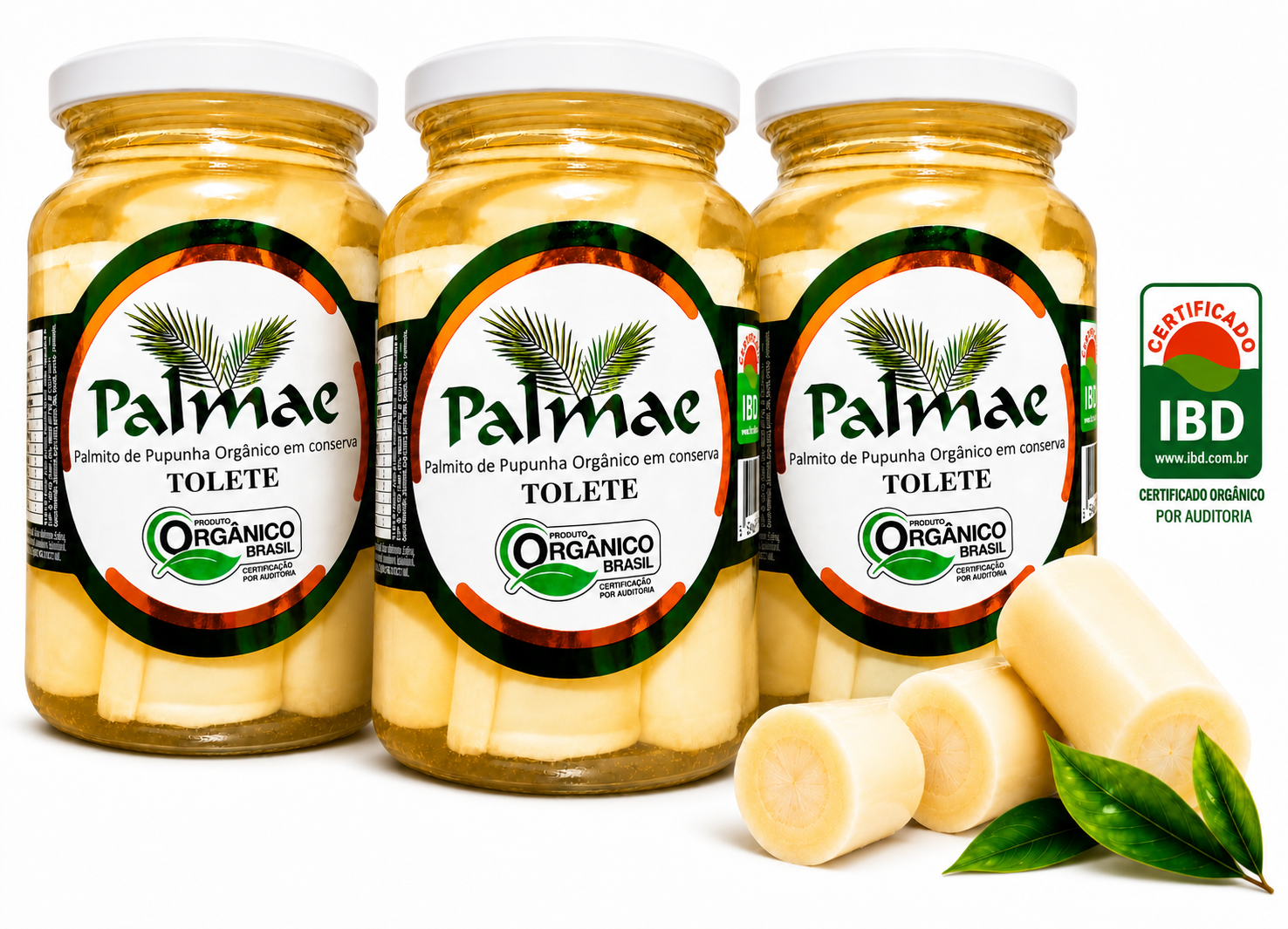 Kit com 3 Palmitos Pupunha Inteiro Orgânico — 550g cada