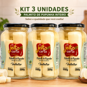 Kit 3 Palmito Pupunha Inteiro 550g - 300g Peso Drenado (Cada)