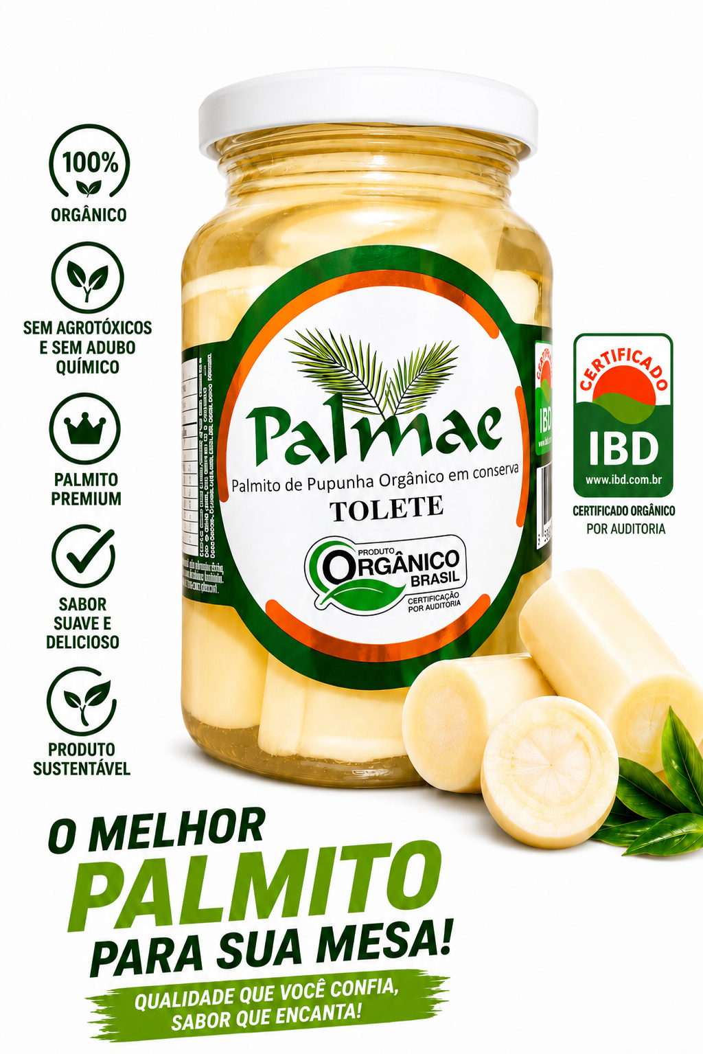 Kit com 3 Palmitos Pupunha Inteiro Orgânico — 550g cada - Imagem 2