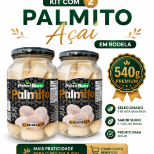 Kit 2 Palmito Açaí Rodela 540g - 300g Drenado