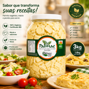 Palmito Pupunha Orgânico Salada 3kg - 1,8kg Drenado