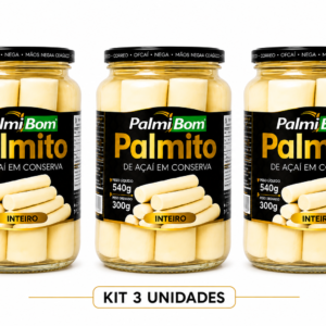 Kit 3 Palmito Açaí Inteiro 540g - 300g Drenado (Cada)