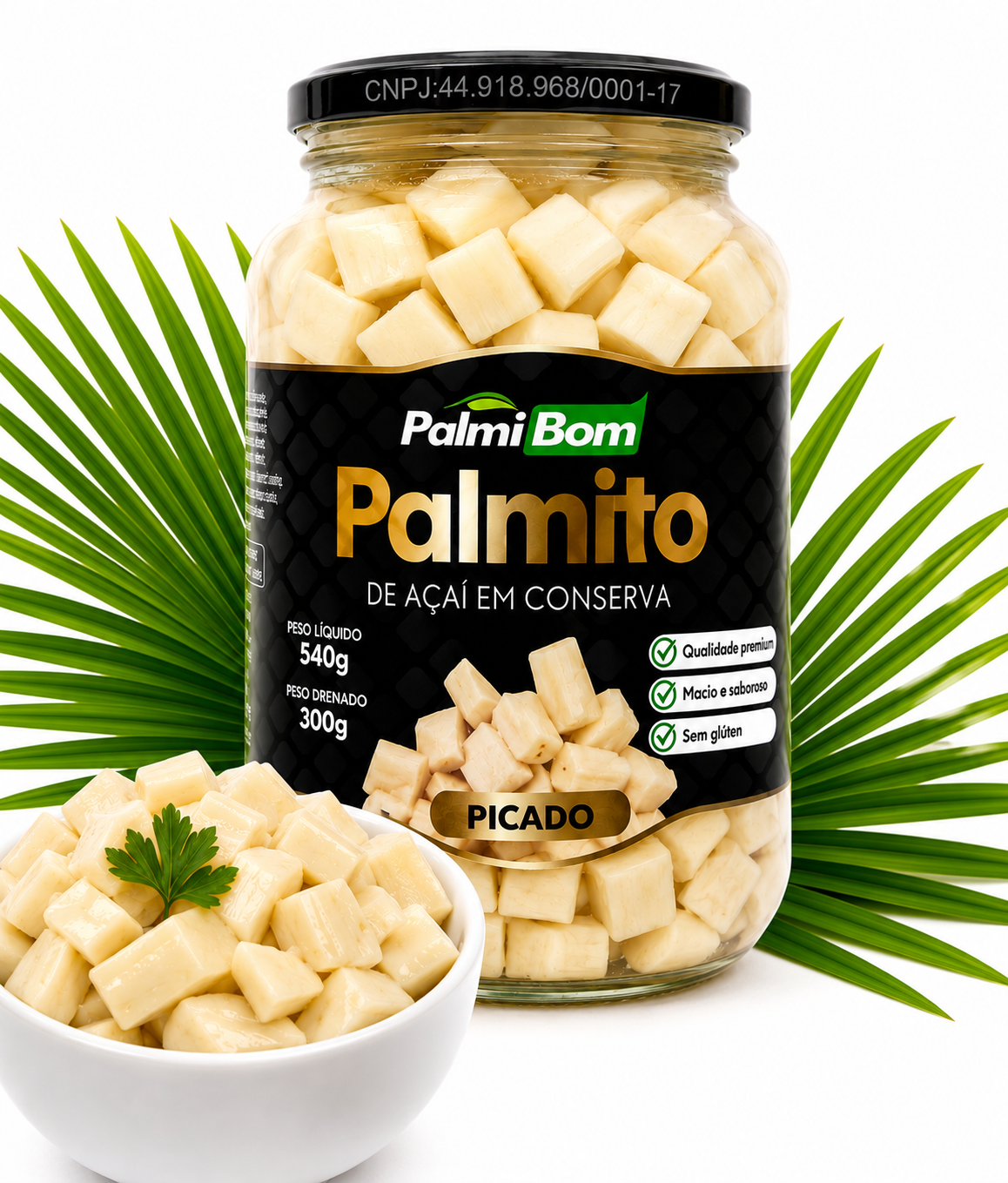 Kit 3 Palmito Açaí Picado 540g - 300g Drenado - Imagem 3