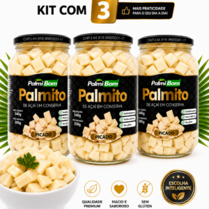 Kit 3 Palmito Açaí Picado 540g - 300g Drenado