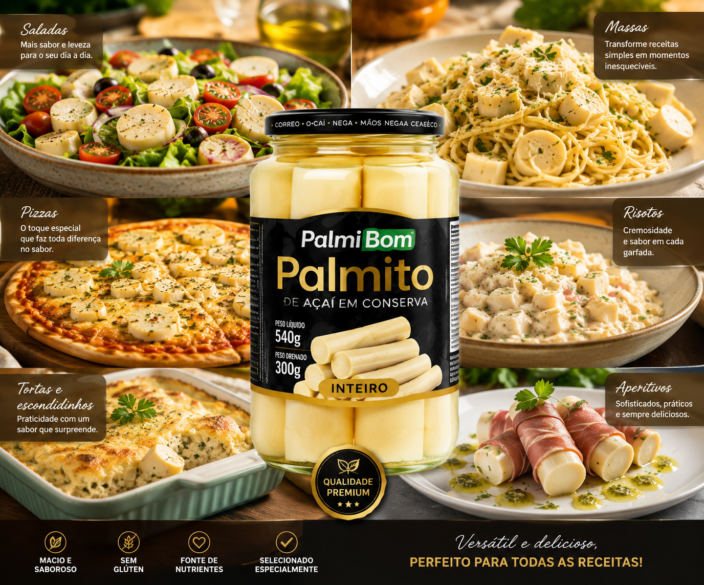 Kit 3 Palmito Açaí Inteiro 540g - 300g Drenado (Cada) - Imagem 4