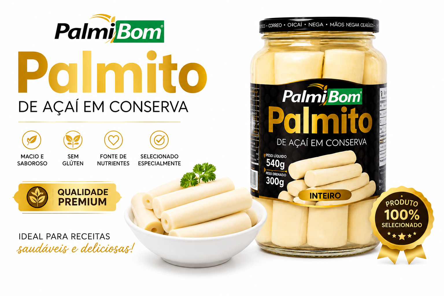 Kit 3 Palmito Açaí Inteiro 540g - 300g Drenado (Cada) - Imagem 5